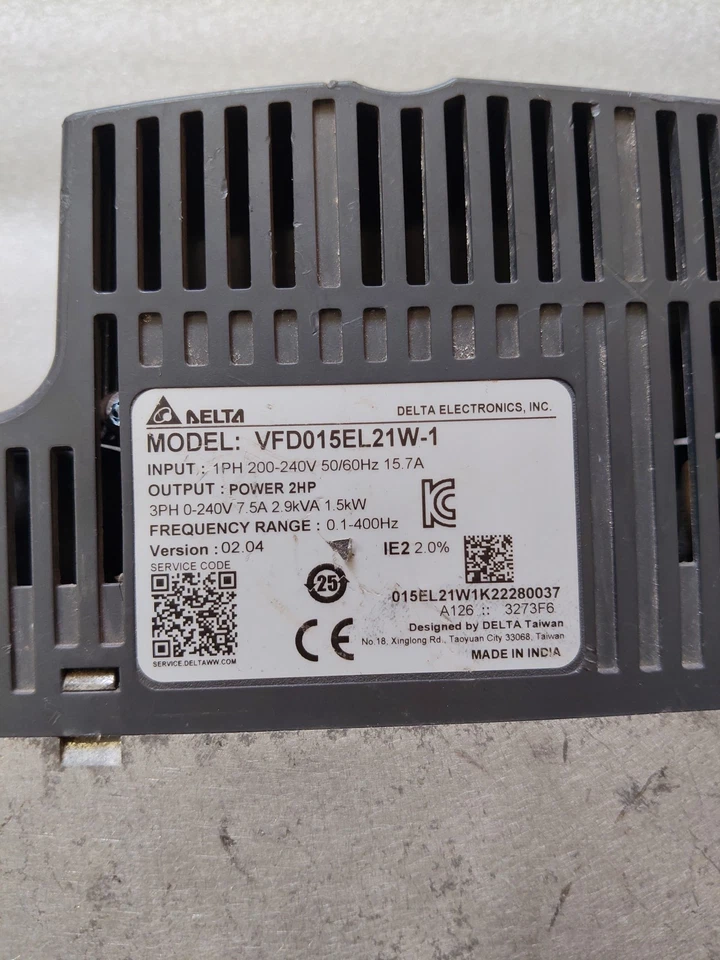 DELTA ELECTRONICS VFD015EL21W-1 2HP VFD